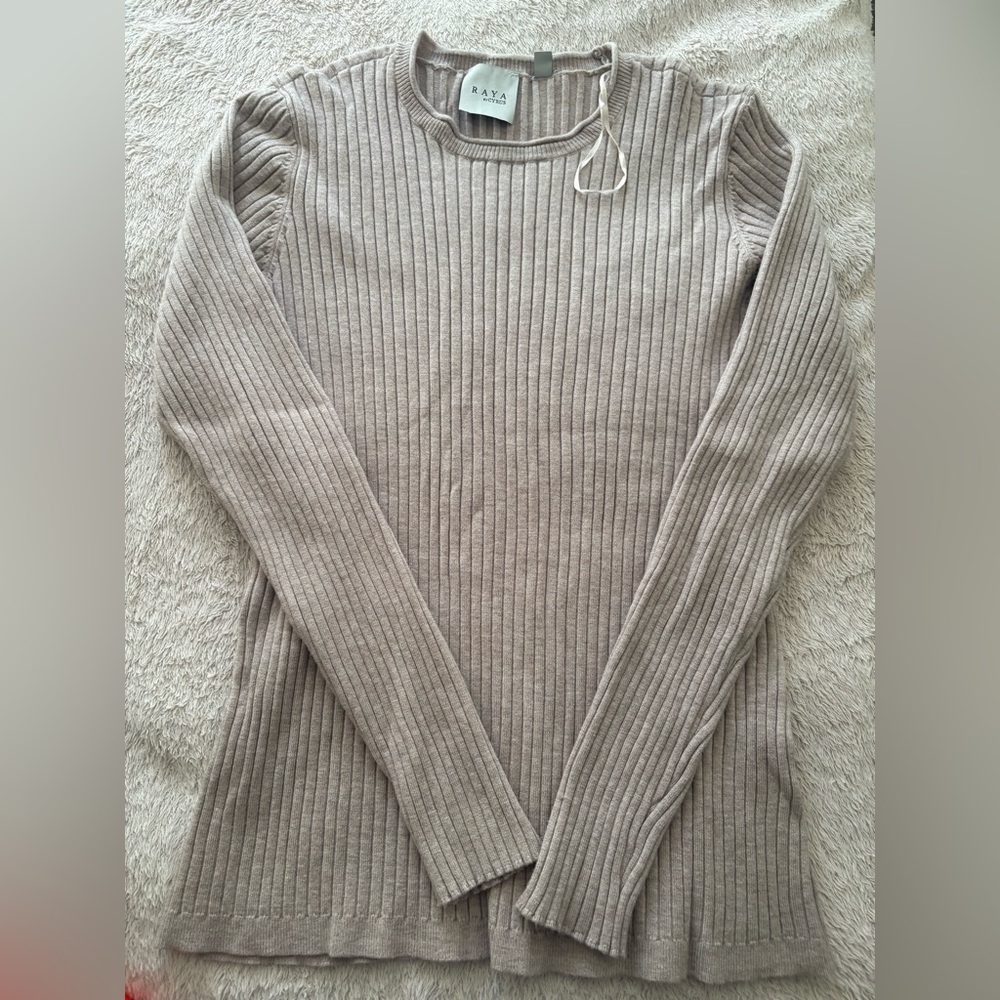 Cyrus Raya Ribbed Knit Top in Beige